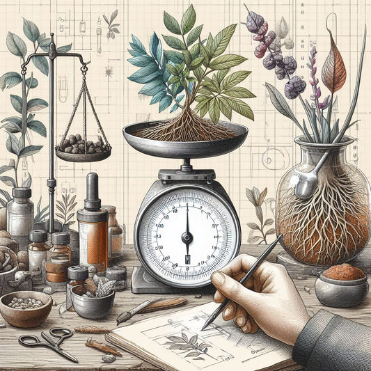 an illustration showing a plant including its roots being weighed